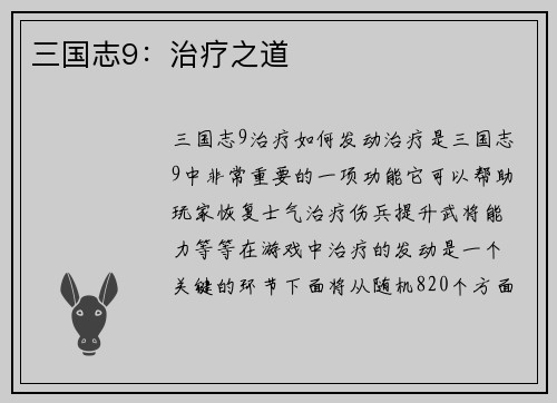 三国志9：治疗之道