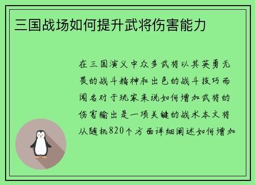 三国战场如何提升武将伤害能力